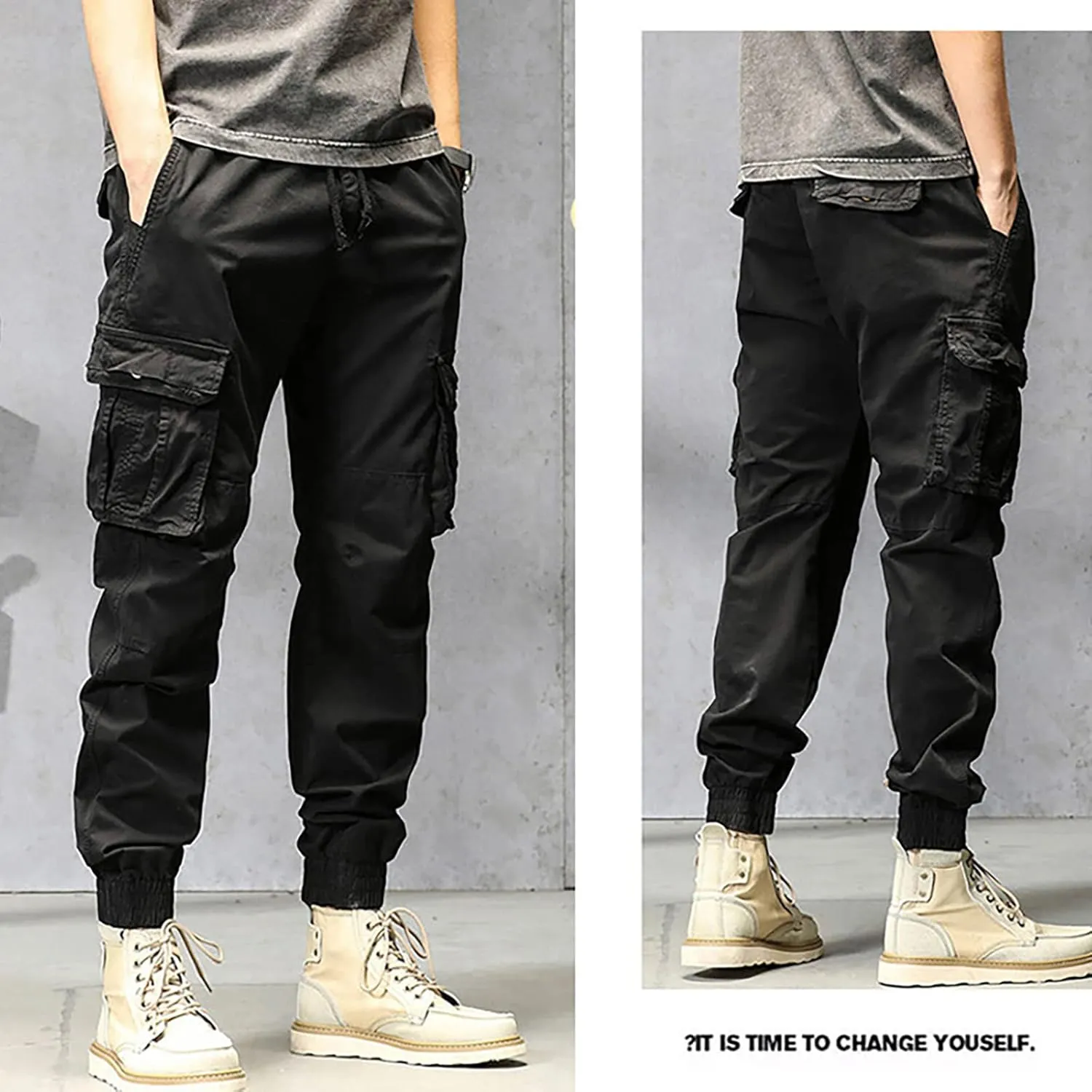 GIERIDUC Men's Essentials Fleece Sweatpants Mens Relaxed Fit Khaki Pants Tactical Work Pants for Men Olive Green Chino Pants