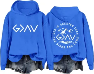 God Is Greater Than The Highs And Lows Christian Sweatshirts For Women Bible Verse Drawstring Lounge Pullover