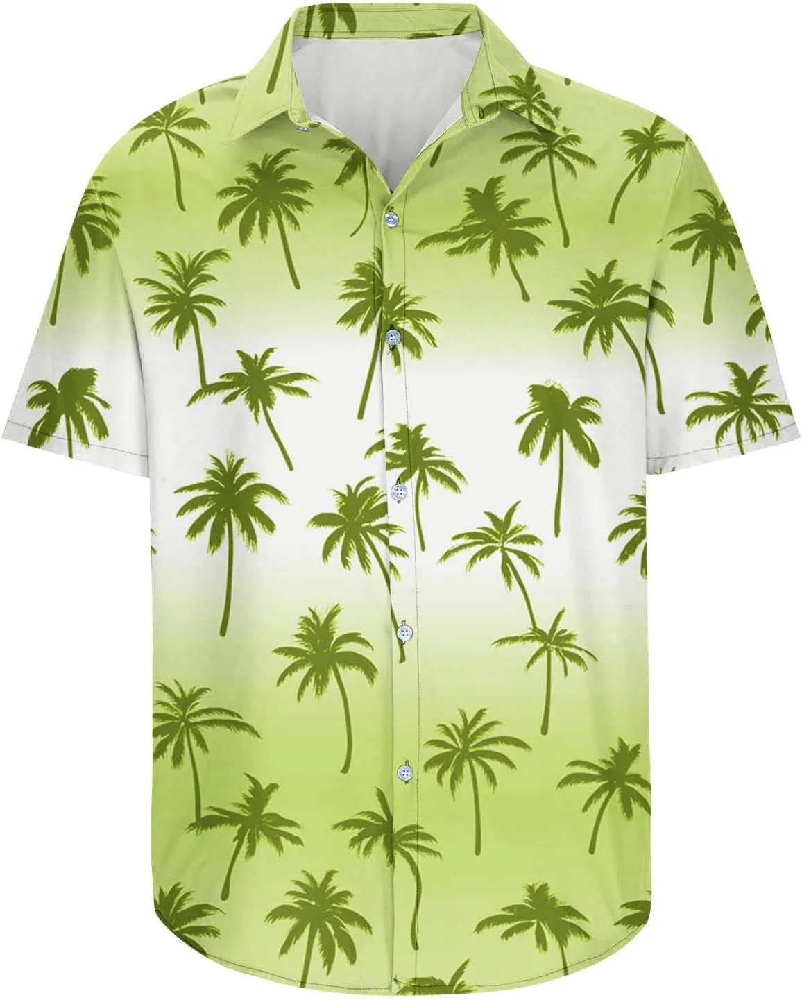 Gradient Coconut Tree Print Mens Hawaiian Shirts - Loose Lapel Casual Button Down Short Sleeve Tropical Vacation Beach Shirt