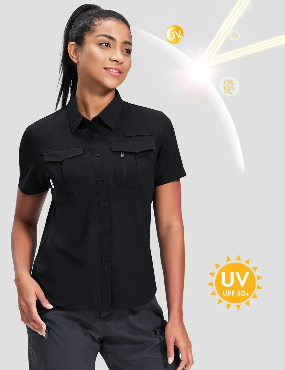 Haimont Women's Sun Protection Fishing Hiking Shirts Button Down Short Sleeve Water Resistant Quick Dry Outdoor
