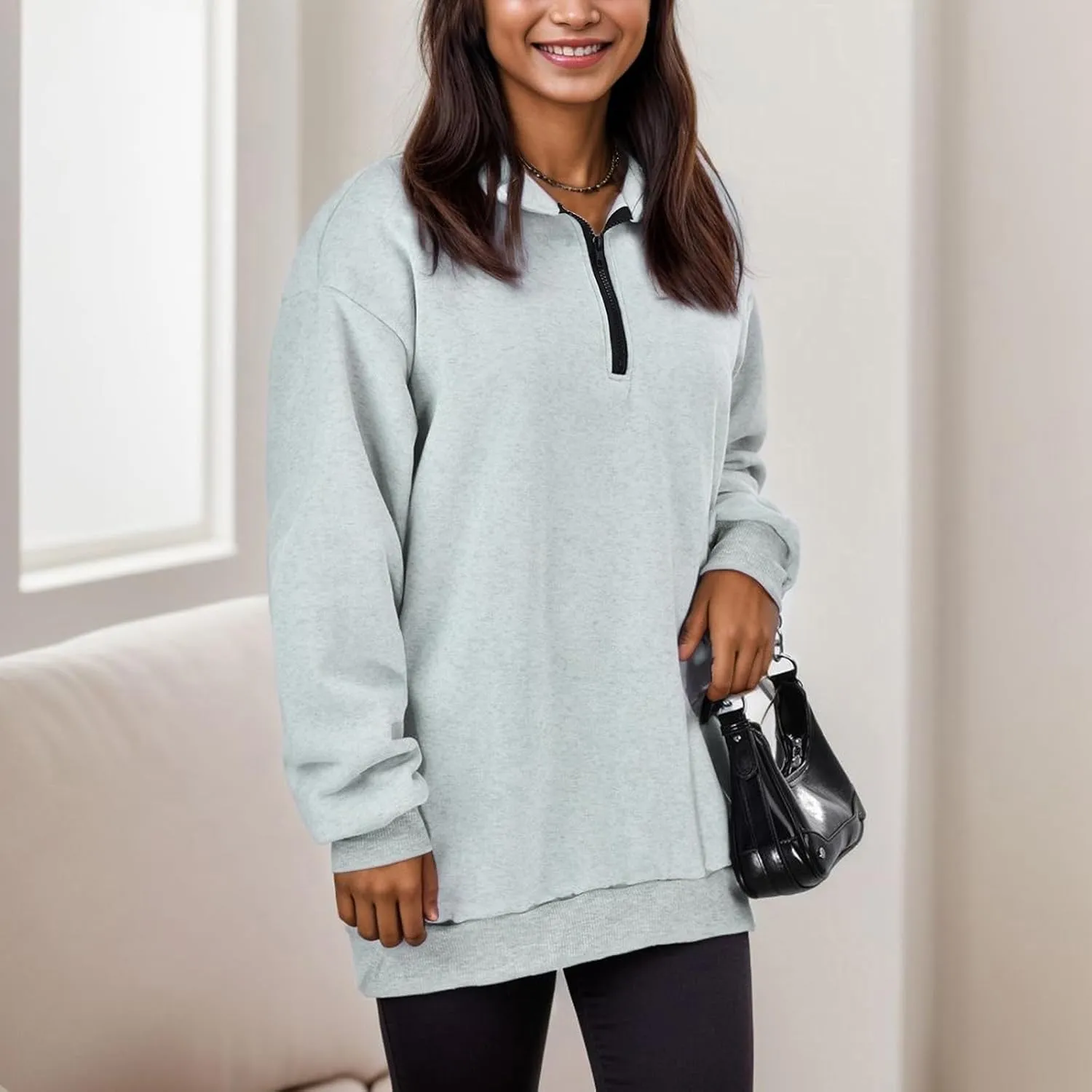 Half Zip Sweatshirt Women Trendy Cropped Hoodies Fleece Jackets Pullover Fall Outfits 2024 Winter Clothes