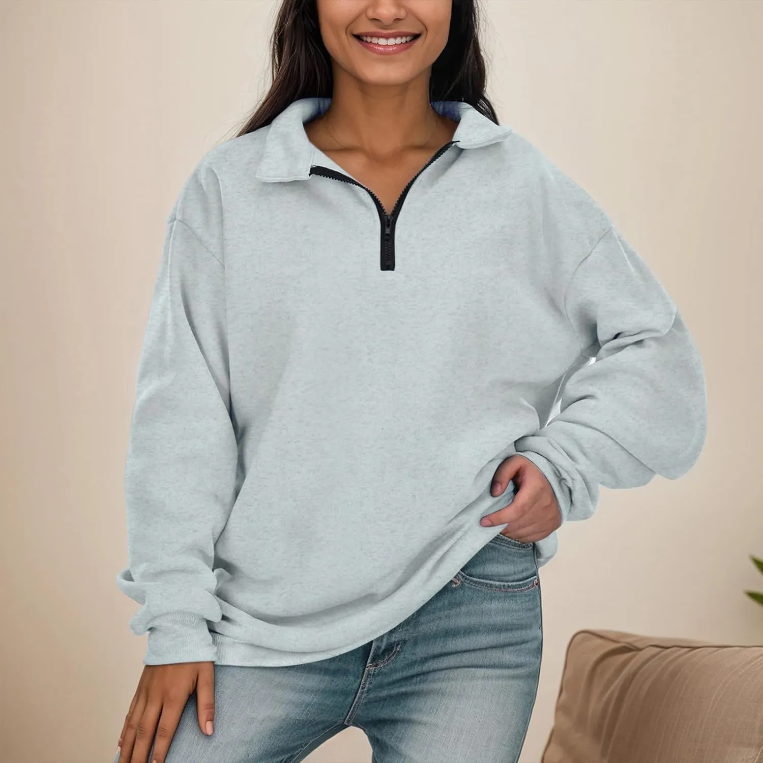 Half Zip Sweatshirt Women Trendy Cropped Hoodies Fleece Jackets Pullover Fall Outfits 2024 Winter Clothes