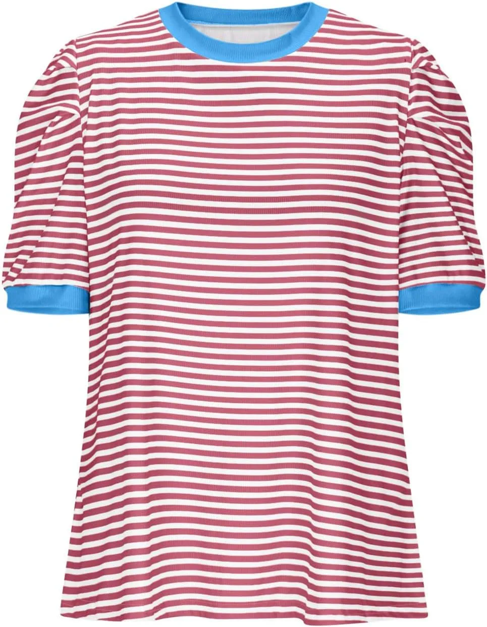 HGps8w Puff Sleeve Tops for Women 2025 Summer Loose Fit Casual Striped Crewneck Short Sleeve Basic Going Out Tee Shirts