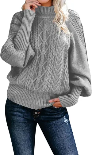 iLH Sweater for Women 2024 Fall Winter Knit Sweaters Mid Neck Long Sleeve Chunky Shirts Casual Loose Pullover Tops