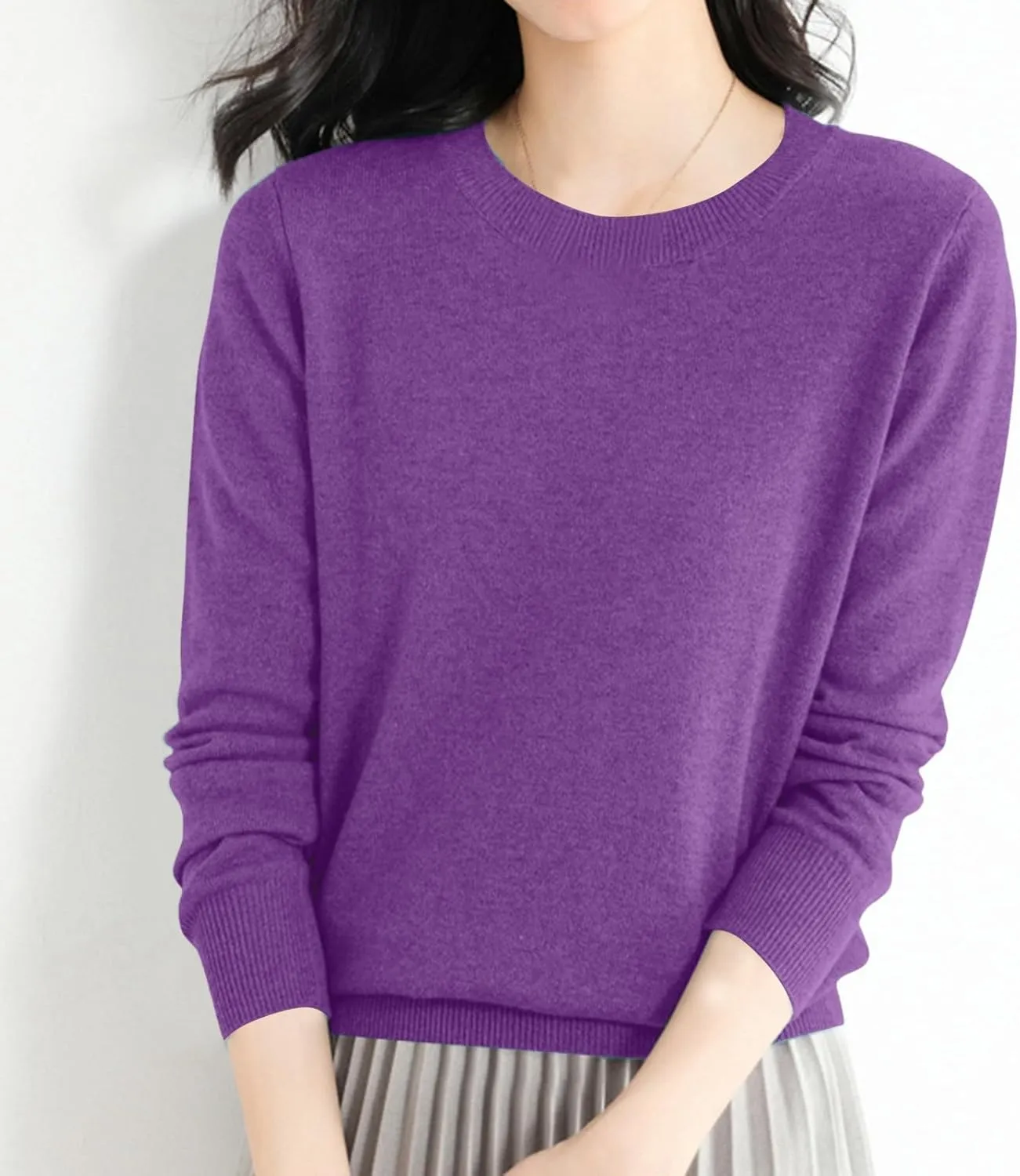 iLH Sweater for Women 2024 Fall Winter Merino Sweaters Long Sleeve Crew Neck Lightweight Shirt Cozy Knit Pullover Tops