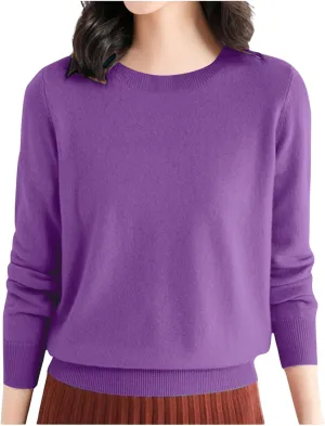 iLH Sweater for Women 2024 Fall Winter Merino Sweaters Long Sleeve Crew Neck Lightweight Shirt Cozy Knit Pullover Tops