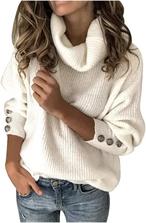iLH Sweaters for Women Oversized Turtleneck Sweater Casual Cable Knit Pullover Tops Fall Winter Trendy Chunky Shirts