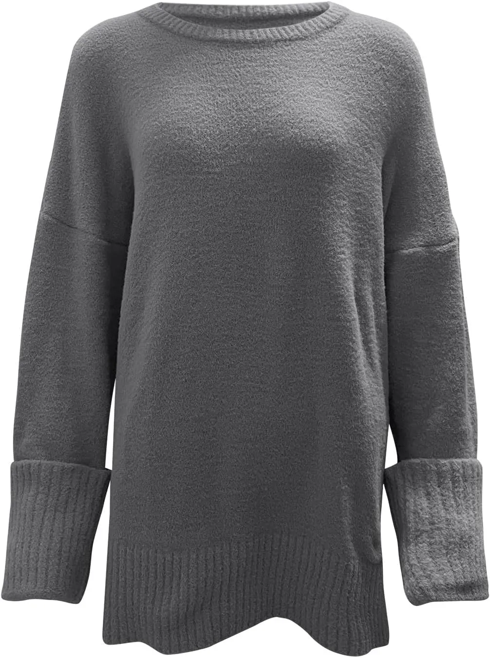 iLH Women's Sweater Crewneck Long Sleeve Fuzzy Knit Sweaters Casual Chunky Shirt Loose Pullover Tops Trendy Outfits