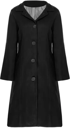 JEATHA Womens Wool Blend Trench Pea Coat Lapel Collar Single-Breasted Long Overcoat Mid-Length Windproof Jackets