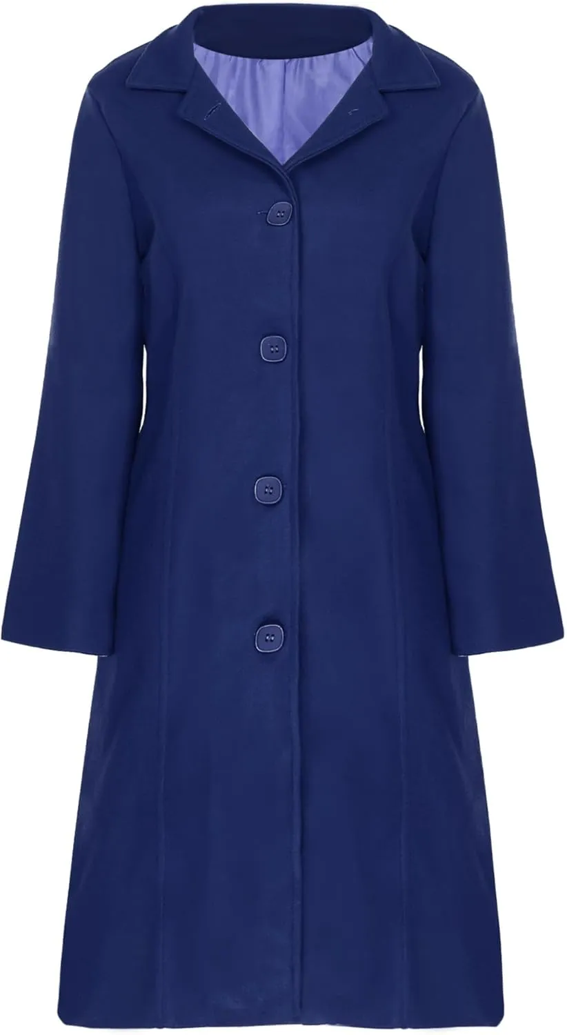 JEATHA Womens Wool Blend Trench Pea Coat Lapel Collar Single-Breasted Long Overcoat Mid-Length Windproof Jackets