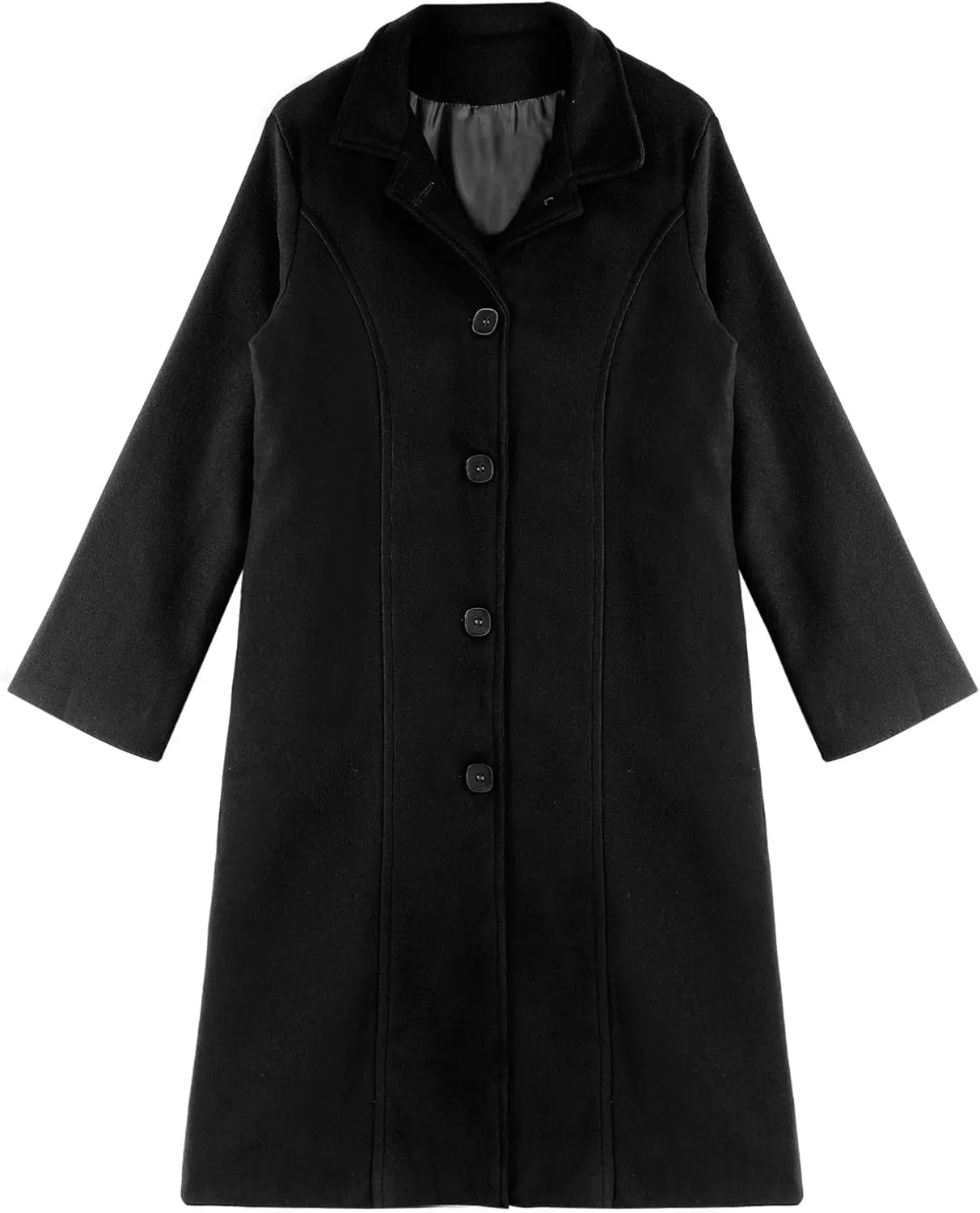JEATHA Womens Wool Blend Trench Pea Coat Lapel Collar Single-Breasted Long Overcoat Mid-Length Windproof Jackets