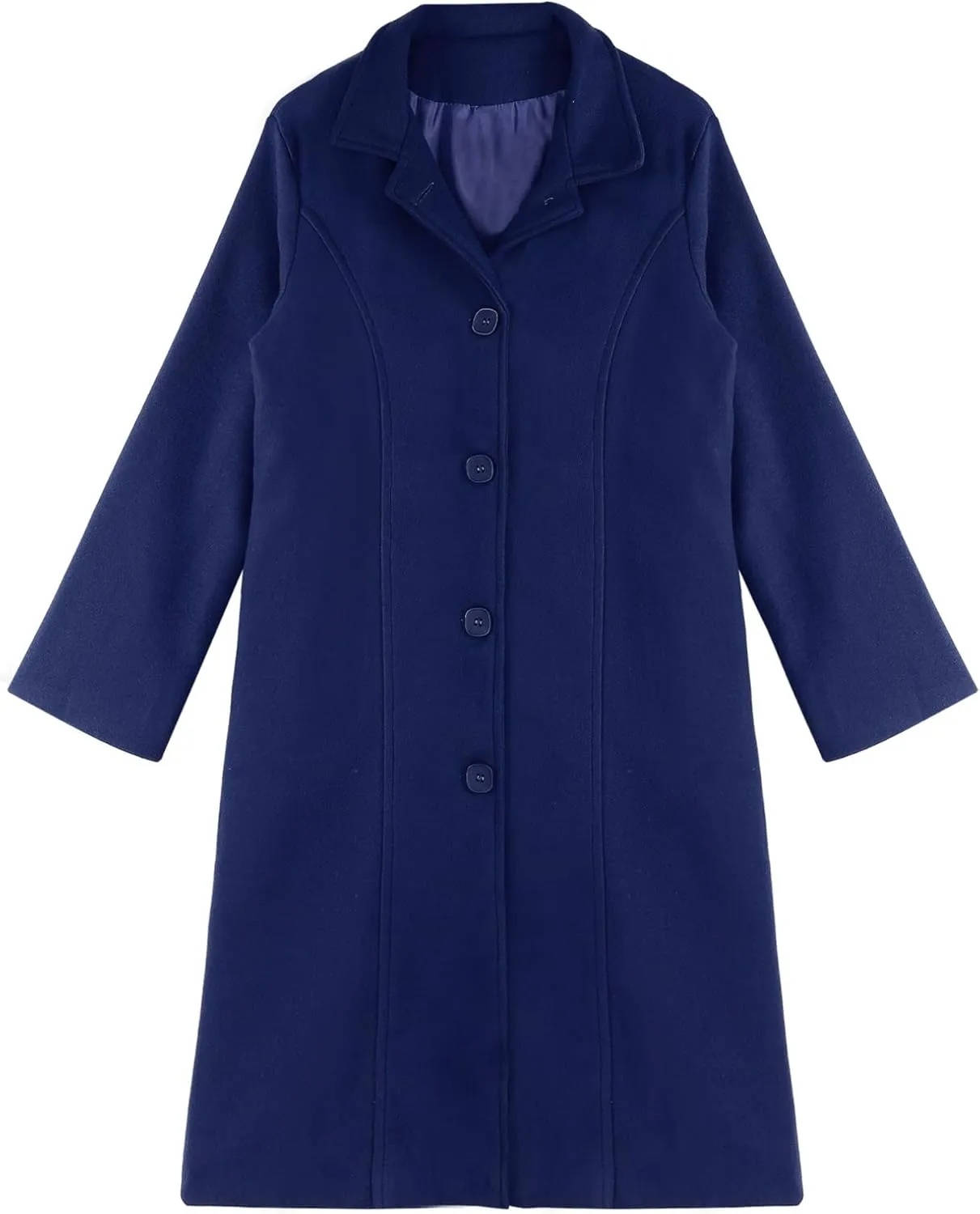 JEATHA Womens Wool Blend Trench Pea Coat Lapel Collar Single-Breasted Long Overcoat Mid-Length Windproof Jackets