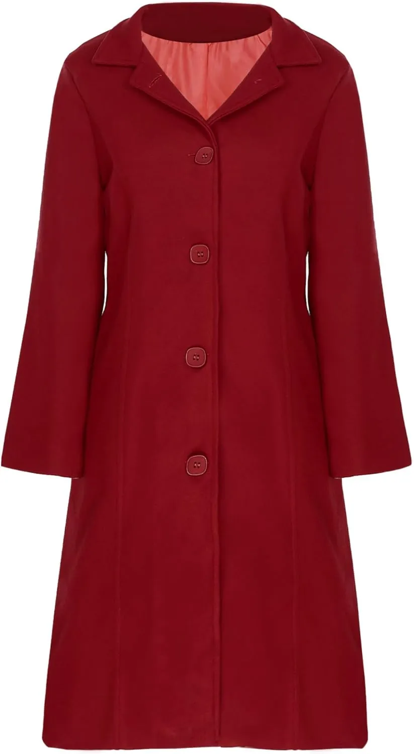 Jelory Womens Wool Blend Trench Coat Turn-Down Collar Single-Breasted Long Overcoat Windproof Jackets Outerwear