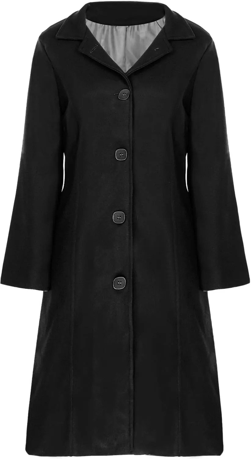 Jelory Womens Wool Blend Trench Coat Turn-Down Collar Single-Breasted Long Overcoat Windproof Jackets Outerwear