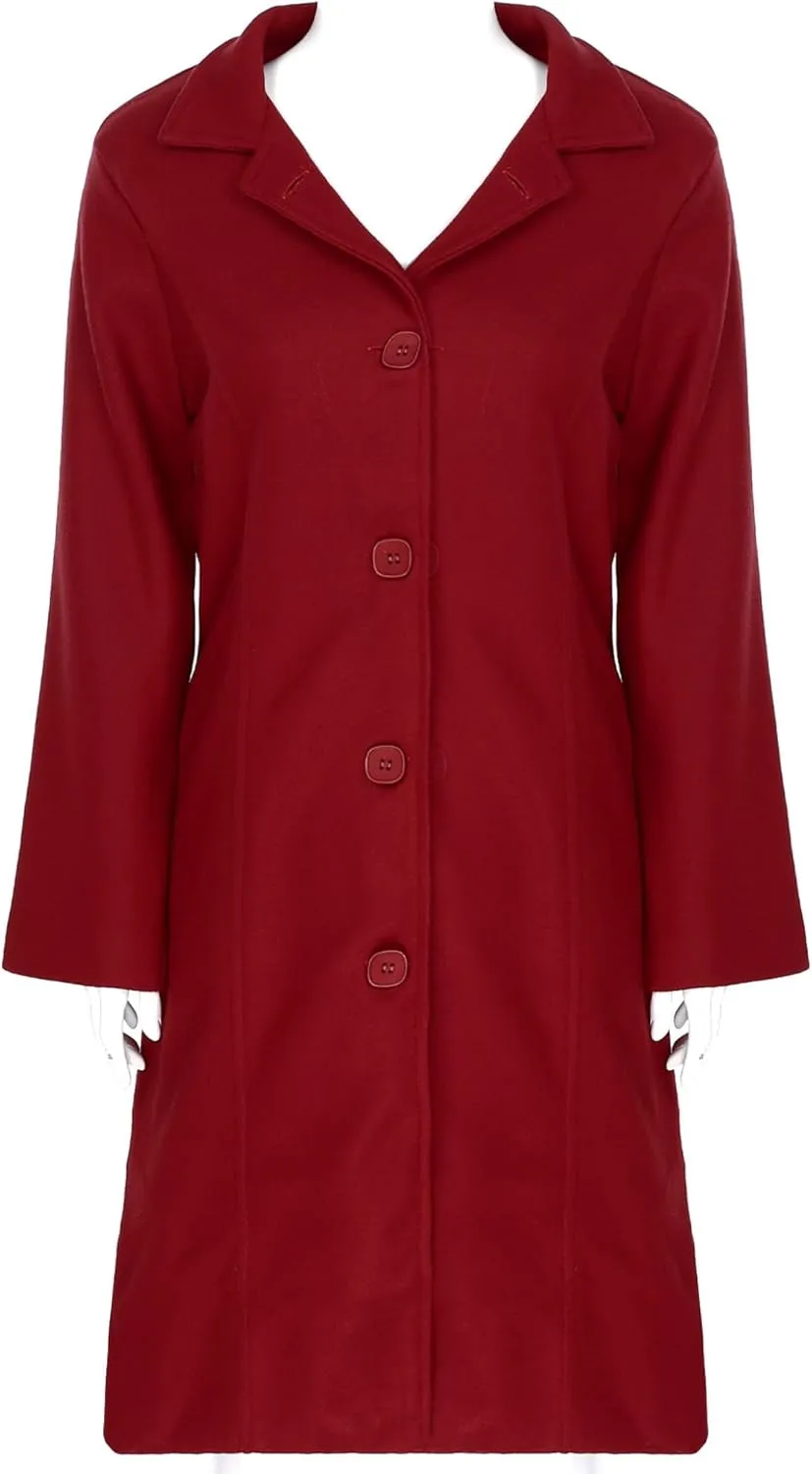 Jelory Womens Wool Blend Trench Coat Turn-Down Collar Single-Breasted Long Overcoat Windproof Jackets Outerwear