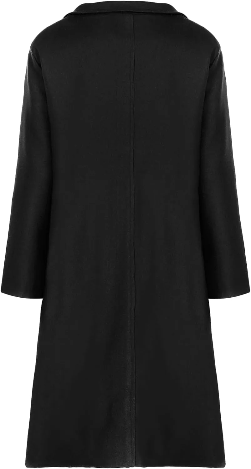 Jelory Womens Wool Blend Trench Coat Turn-Down Collar Single-Breasted Long Overcoat Windproof Jackets Outerwear