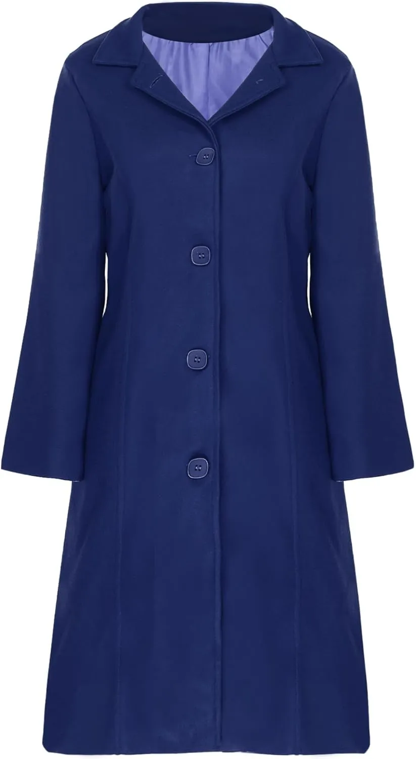 Jelory Womens Wool Blend Trench Coat Turn-Down Collar Single-Breasted Long Overcoat Windproof Jackets Outerwear