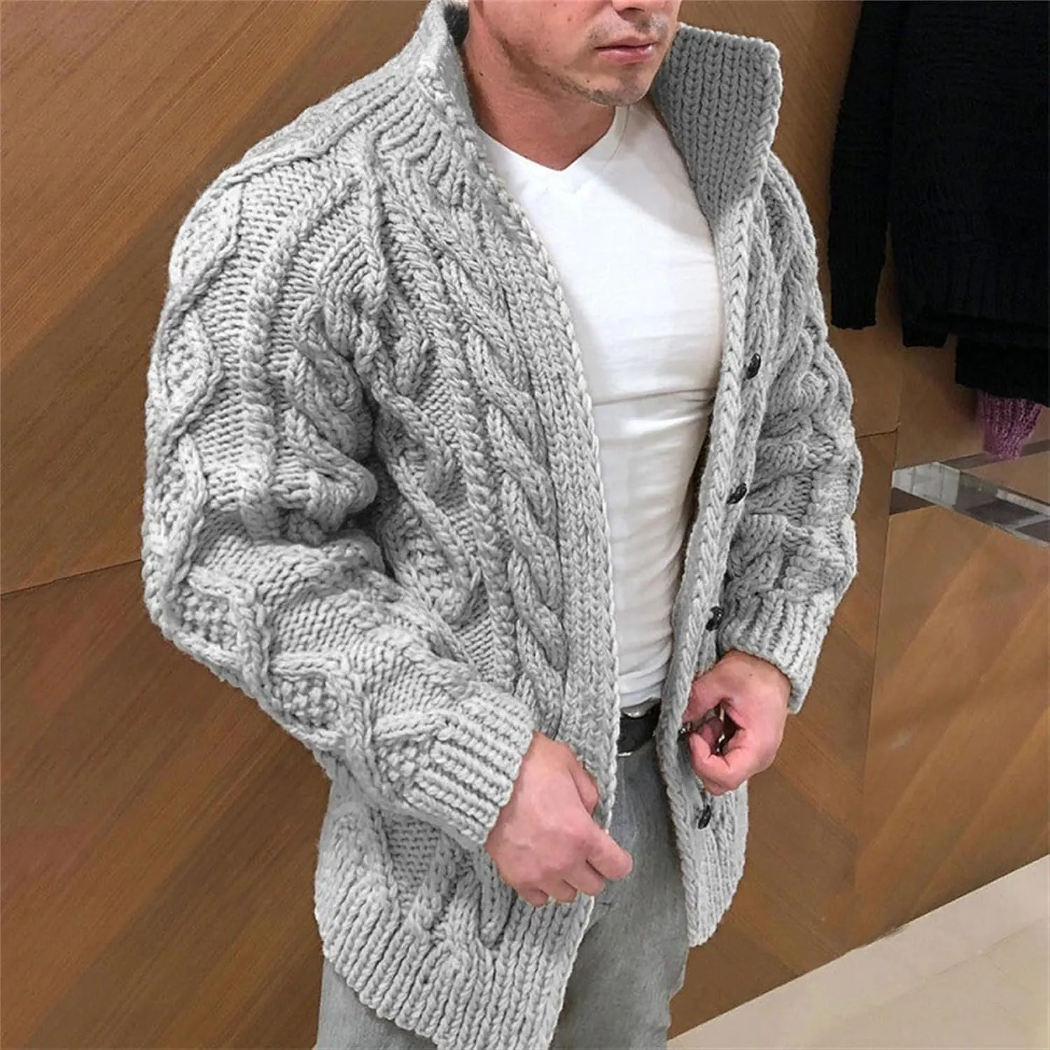 JEShifangjiusu Men'S Cardigan Sweaters Wool Blend V Neck Button Down Sweaters Casual Long Sleeve Shawl Collar Overcoat