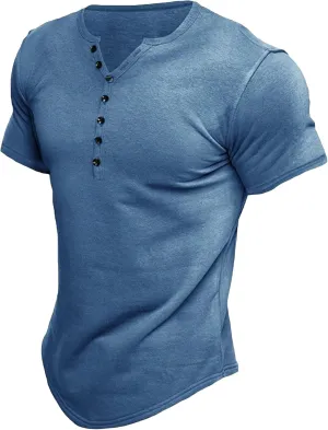 JEsilunmaMY Men's Slim Fit Henley T-Shirts Short Sleeve Button Neck Casual Beach Shirt Solid Color Summer Hippie T-Shirt