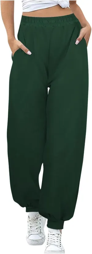 jsaierl Track Pants Women, Fall Winter Fleece Sweatpants Drawstring Lounge Straight Leg Pants Soft Comfy Joggers with Pockets