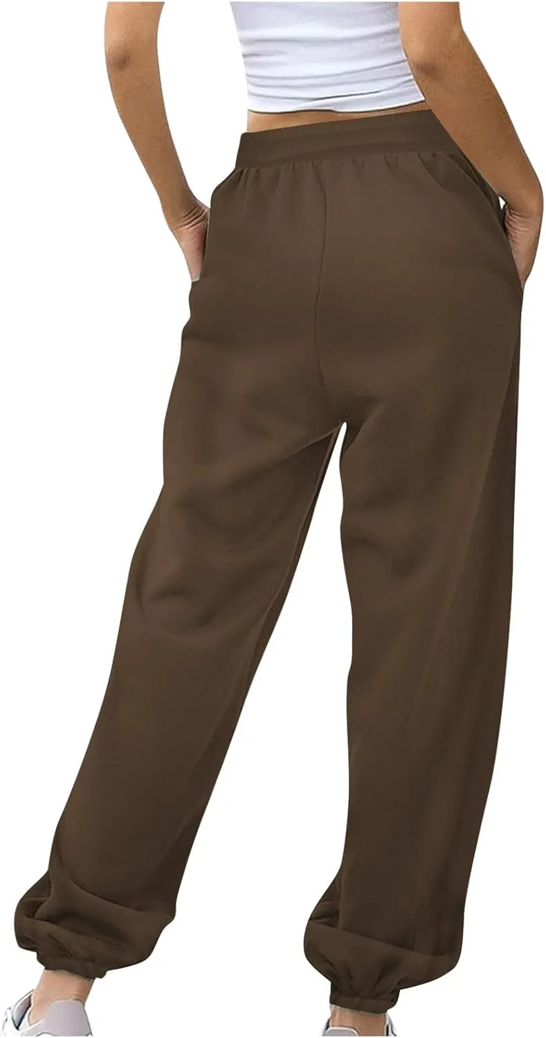 jsaierl Track Pants Women, Fall Winter Fleece Sweatpants Drawstring Lounge Straight Leg Pants Soft Comfy Joggers with Pockets