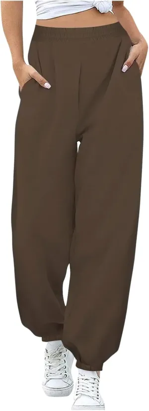 jsaierl Track Pants Women, Fall Winter Fleece Sweatpants Drawstring Lounge Straight Leg Pants Soft Comfy Joggers with Pockets