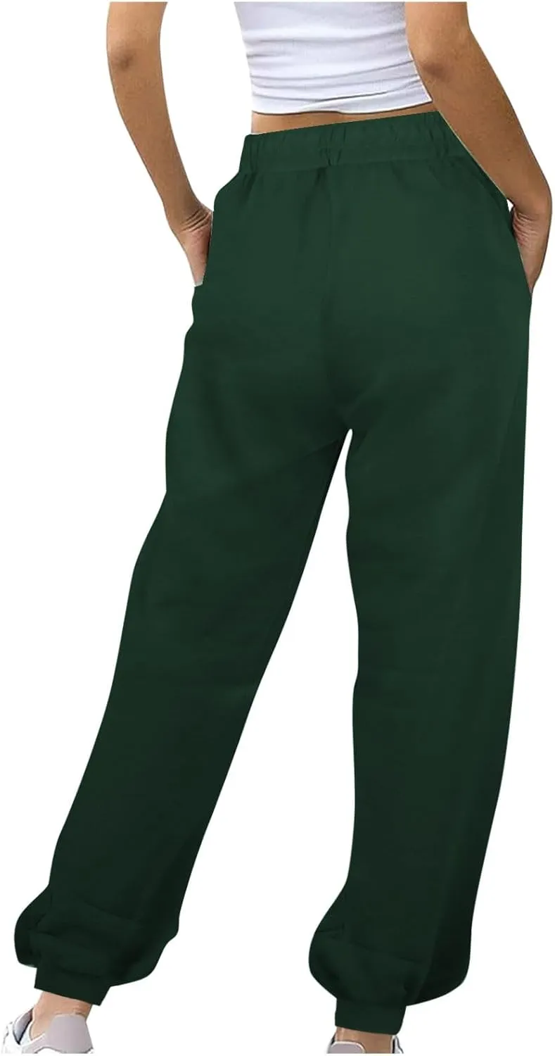 jsaierl Track Pants Women, Fall Winter Fleece Sweatpants Drawstring Lounge Straight Leg Pants Soft Comfy Joggers with Pockets
