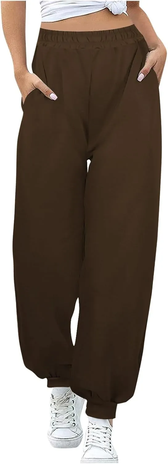 jsaierl Track Pants Women, Fall Winter Fleece Sweatpants Drawstring Lounge Straight Leg Pants Soft Comfy Joggers with Pockets