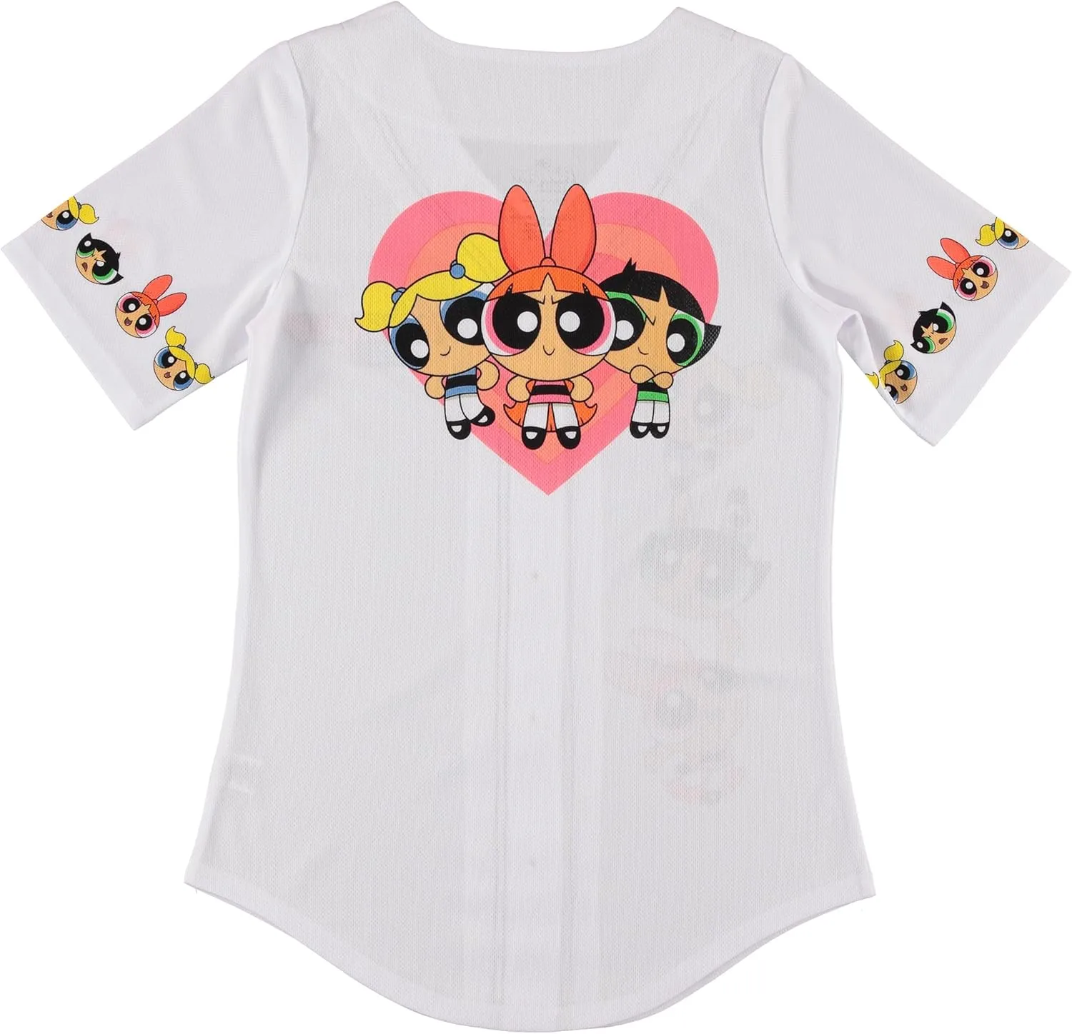 Ladies Powerpuff Girls Baseball Jersey - Powerpuff Mesh Button Down Baseball Jersey - Blossom Bubble and Buttercup Shirt