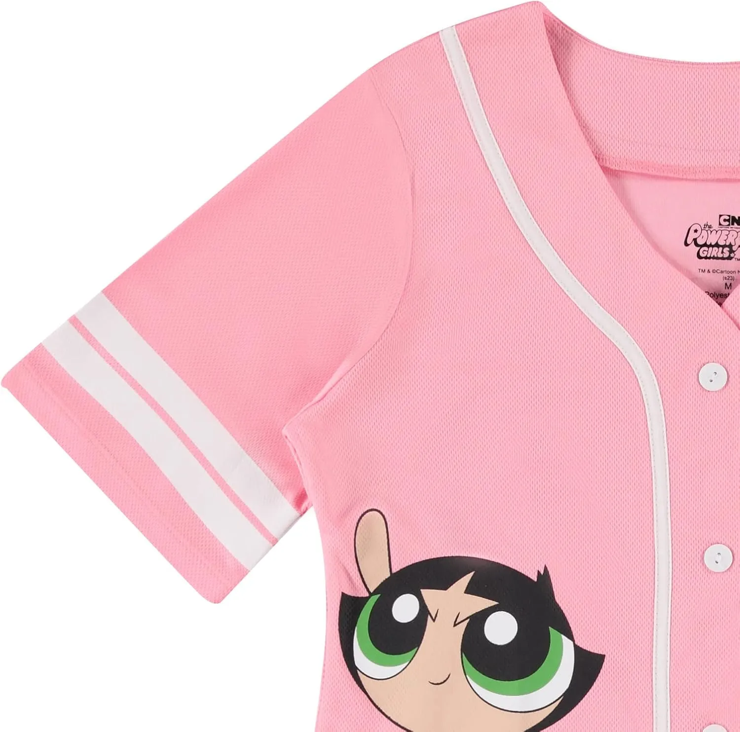 Ladies Powerpuff Girls Baseball Jersey - Powerpuff Mesh Button Down Baseball Jersey - Blossom Bubble and Buttercup Shirt
