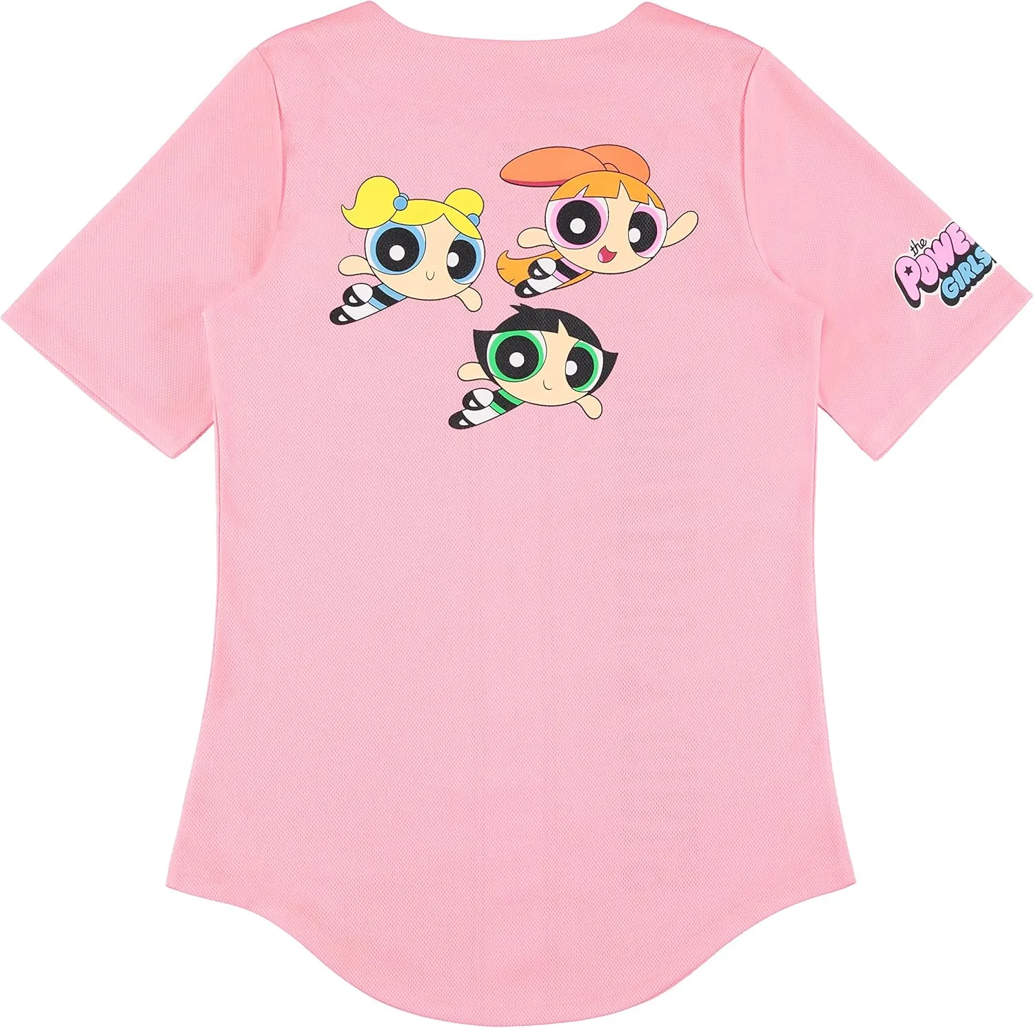 Ladies Powerpuff Girls Baseball Jersey - Powerpuff Mesh Button Down Baseball Jersey - Blossom Bubble and Buttercup Shirt