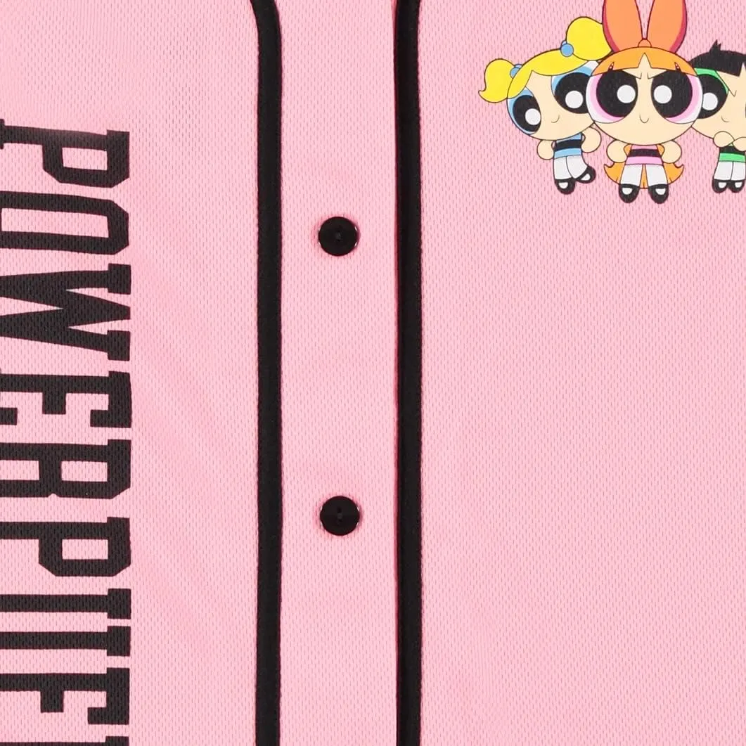 Ladies Powerpuff Girls Baseball Jersey - Powerpuff Mesh Button Down Baseball Jersey - Blossom Bubble and Buttercup Shirt