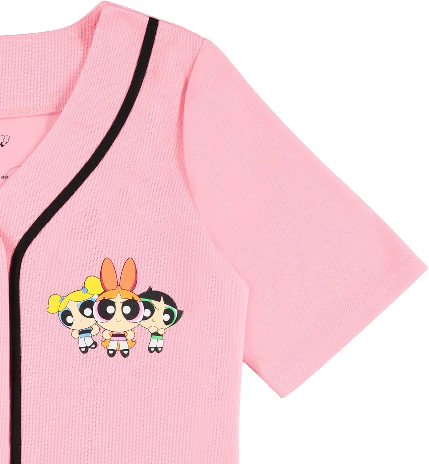 Ladies Powerpuff Girls Baseball Jersey - Powerpuff Mesh Button Down Baseball Jersey - Blossom Bubble and Buttercup Shirt