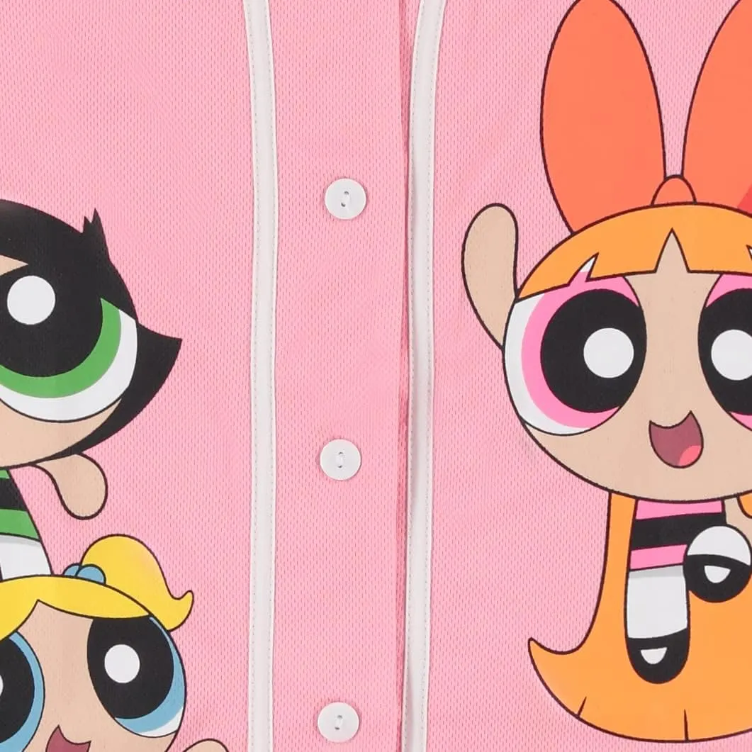 Ladies Powerpuff Girls Baseball Jersey - Powerpuff Mesh Button Down Baseball Jersey - Blossom Bubble and Buttercup Shirt