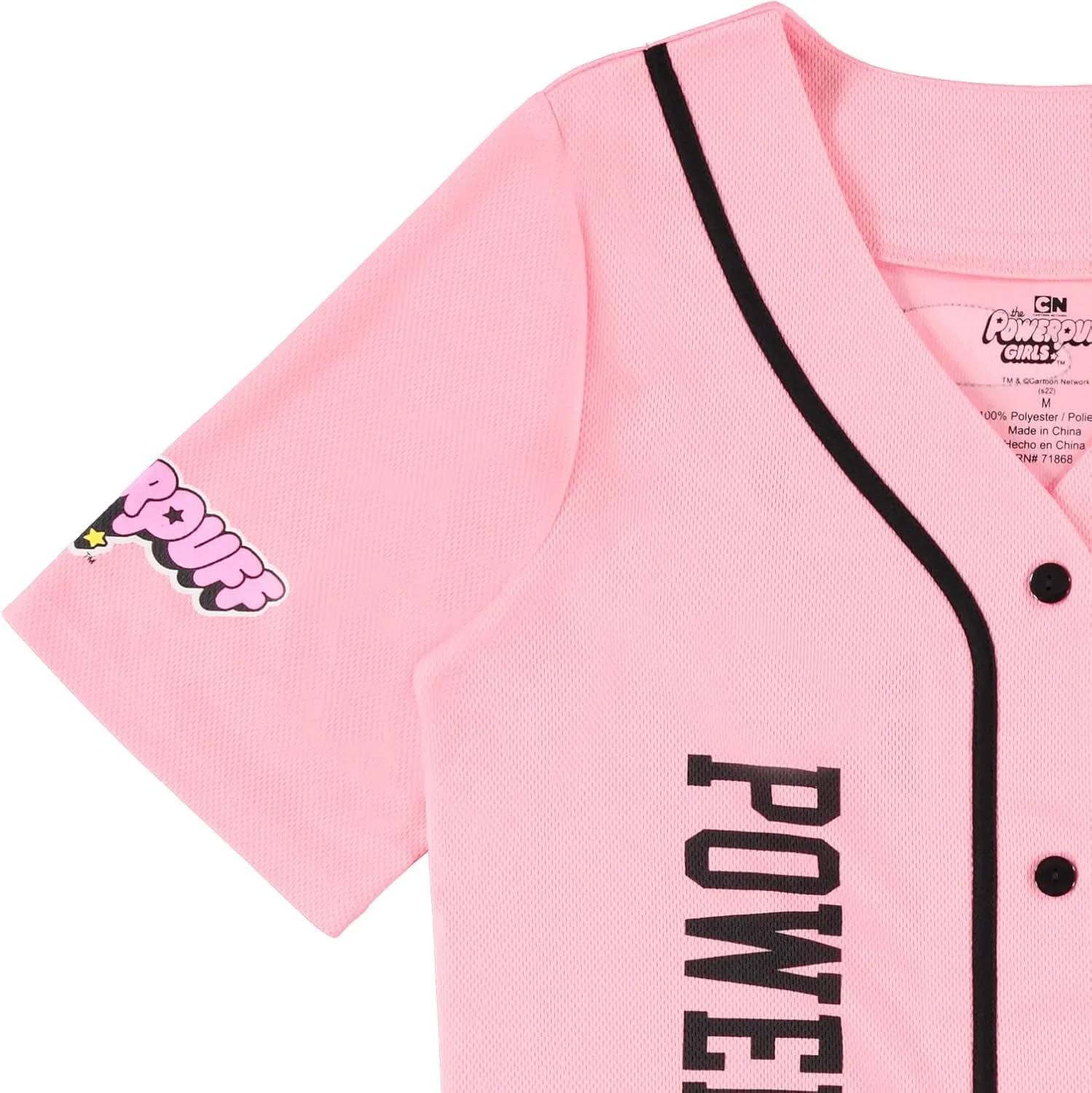 Ladies Powerpuff Girls Baseball Jersey - Powerpuff Mesh Button Down Baseball Jersey - Blossom Bubble and Buttercup Shirt