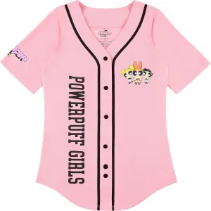 Ladies Powerpuff Girls Baseball Jersey - Powerpuff Mesh Button Down Baseball Jersey - Blossom Bubble and Buttercup Shirt
