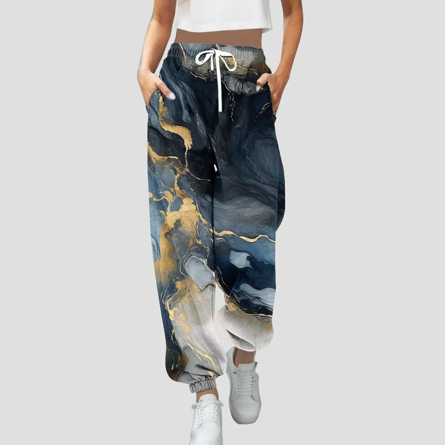 LCMTWX Black Pants for Women Pockets Drawstring Elastic Waisted Heart Print Bottom Pants Jogger Pants for Women with Sweat