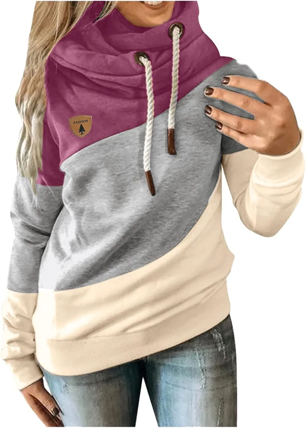 LCMTWX Sleeve Casual Hoodie Splice Contrast Long Sweatshirt Solid Strap Women Tops Women's Hoodies Sweatshirts Petite