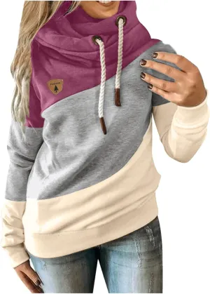 LCMTWX Sleeve Casual Hoodie Splice Contrast Long Sweatshirt Solid Strap Women Tops Women's Hoodies Sweatshirts Petite