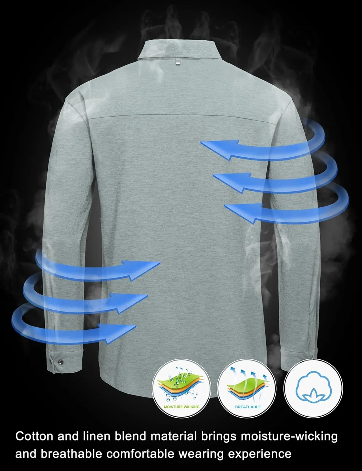 Little Donkey Andy Men's UPF 50  UV Protection Shirts, Cooling Quick-Dry Performance Fishing Shirts for Outdoor