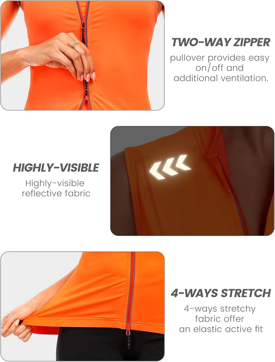 Little Donkey Andy Women's Breathable Cycling Vests full Zip Reflective Sleeveless Jerseys Running Biking Shirts 4 Pockets