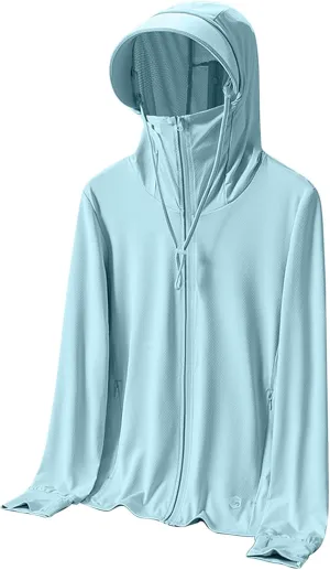 Long Sleeve Sun Protection Hooded Shirt for Women Cooling Plus Size T-Shirts Rash Guard Hiking Jacket with Face Mask