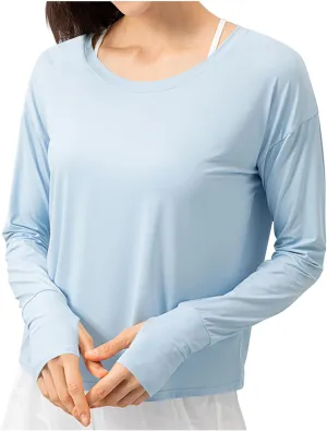 Long Sleeve Sun Protection Shirt for Women Round Neck Solid Color Yoga Workout Lightweight Cooling Summer Jackets