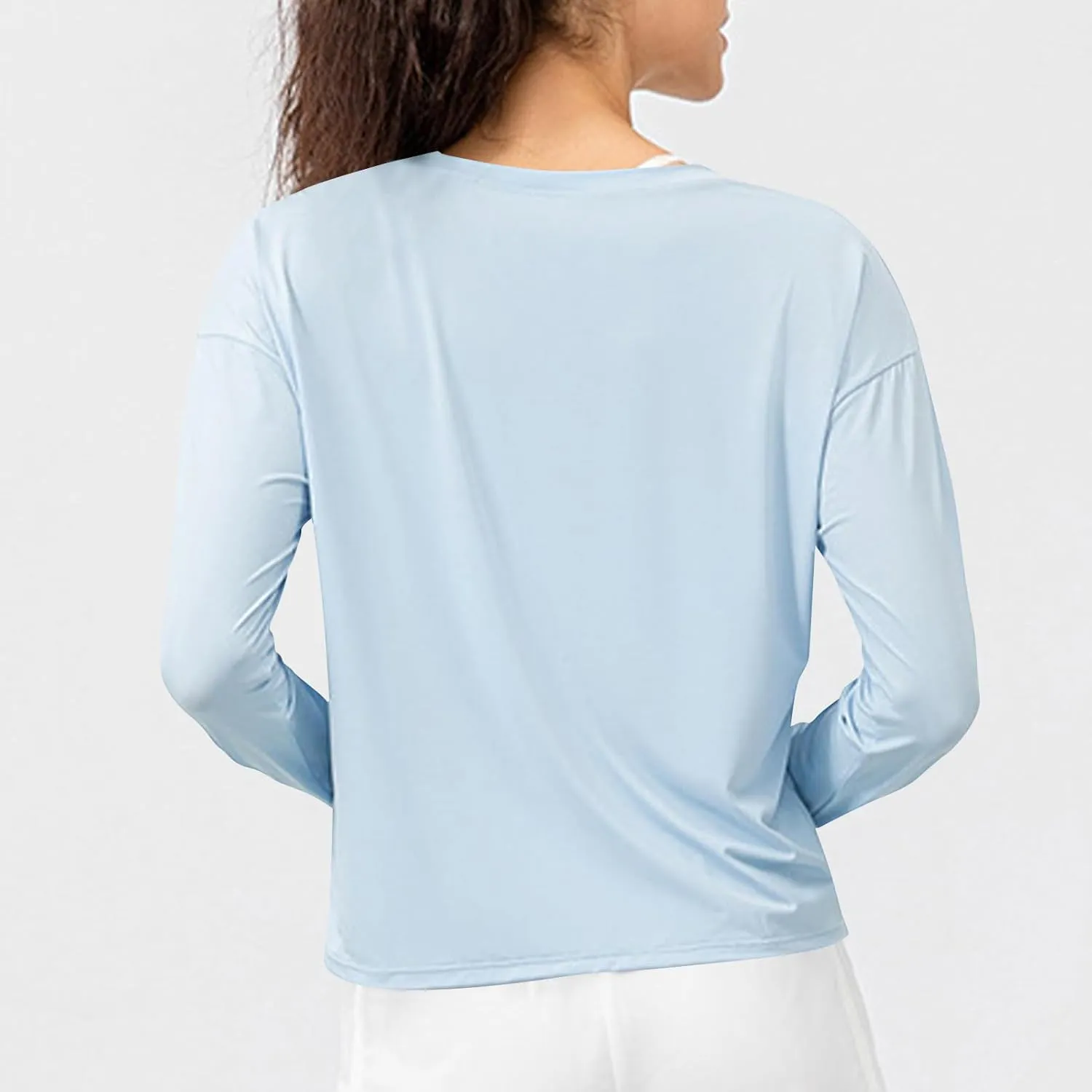 Long Sleeve Sun Protection Shirt for Women Round Neck Solid Color Yoga Workout Lightweight Cooling Summer Jackets