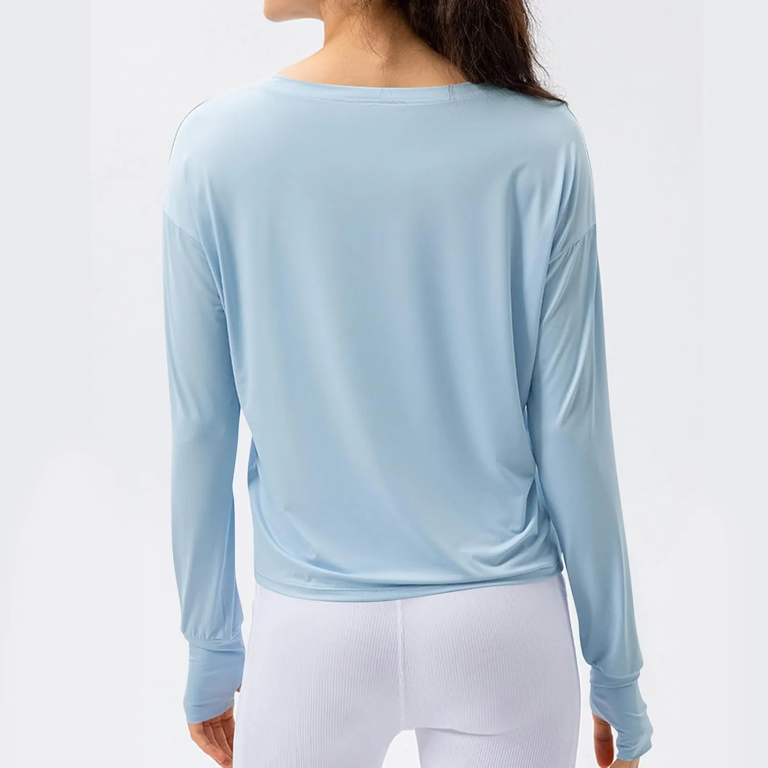 Long Sleeve Sun Protection Shirt for Women Round Neck Solid Color Yoga Workout Lightweight Cooling Summer Jackets
