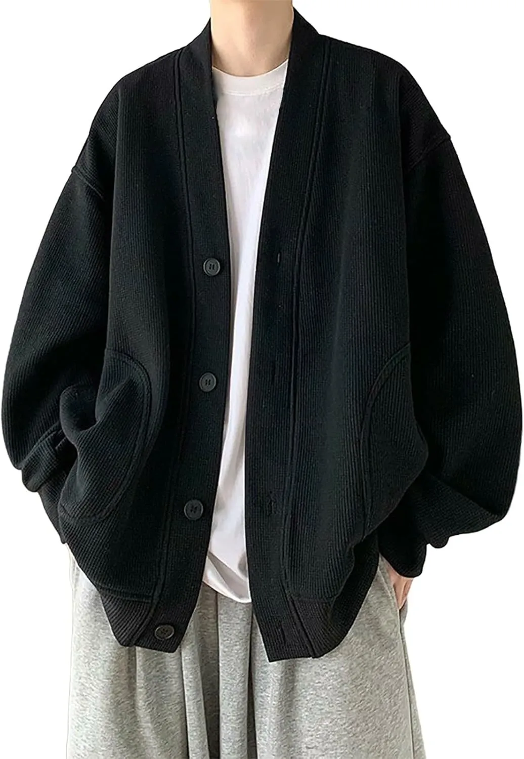 Loose Cardigan Sweater for Men Button Down Long Sleeve V Neck Cable Knit Sweaters Japanese Streetwear Vintage Clothes