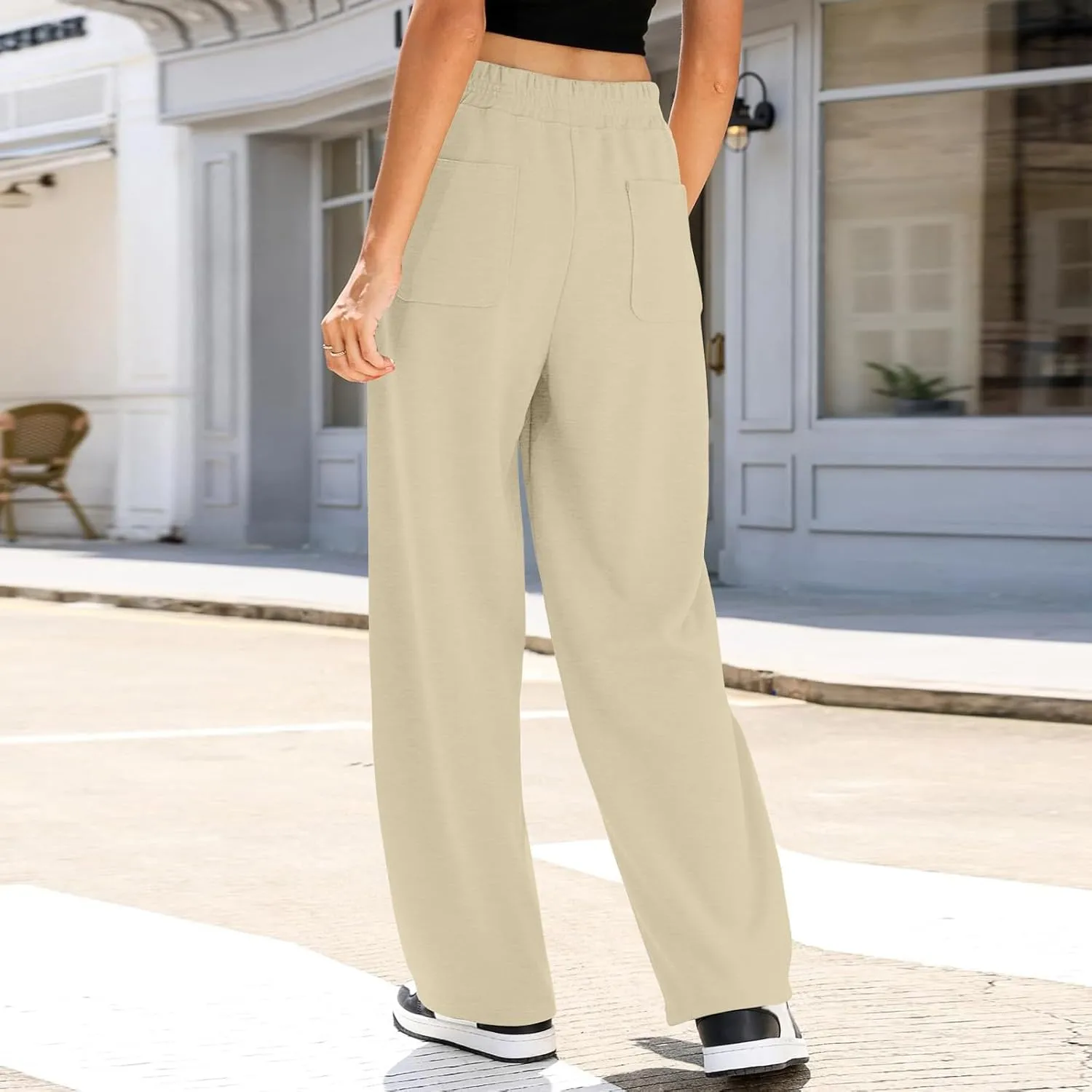 Low Rise Wide Leg Sweatpants Women Y2k Baggy Fleece Sweatpants Elastic Waist Lounge Pants Basic Trousers with Pockets