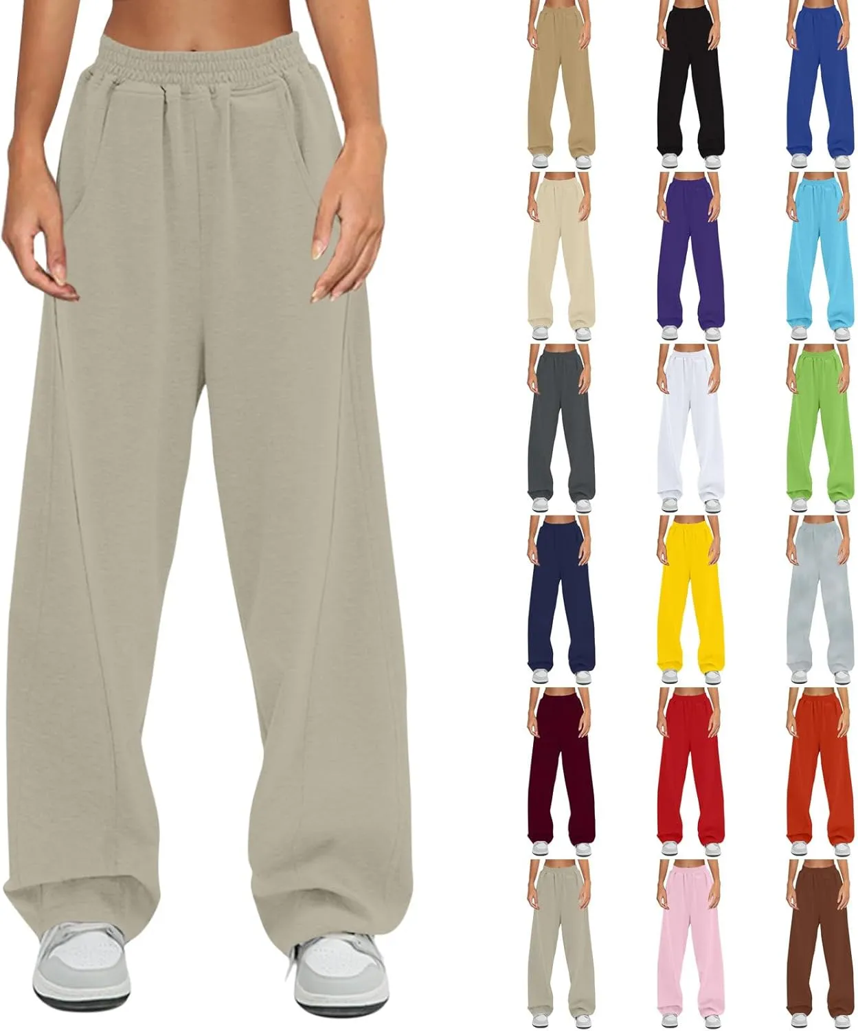 Low Rise Wide Leg Sweatpants Women Y2k Baggy Fleece Sweatpants Elastic Waist Lounge Pants Basic Trousers with Pockets