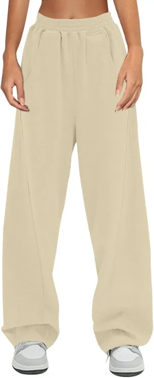 Low Rise Wide Leg Sweatpants Women Y2k Baggy Fleece Sweatpants Elastic Waist Lounge Pants Basic Trousers with Pockets