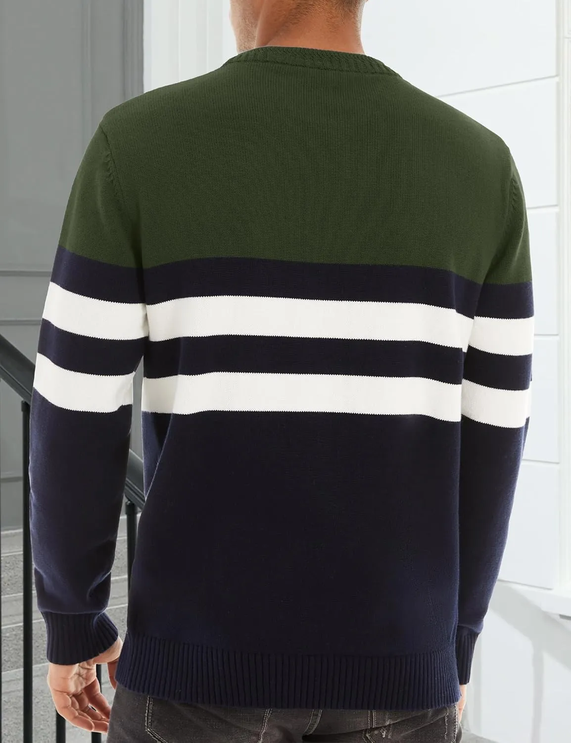 MAGCOMSEN Men's Crewneck Sweater Color Block Striped Pullover Soft Thermal Knitted Sweater Long Sleeve Casual Pullover